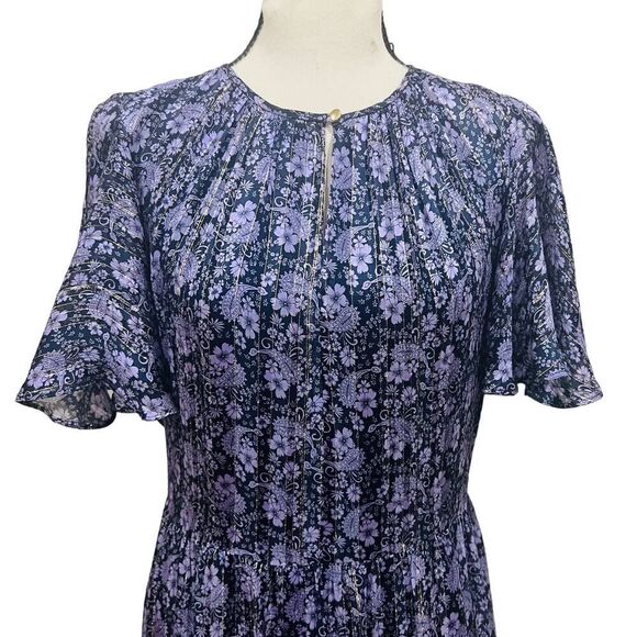 Shoshanna Short Sleeve Silk Willow Paisley Lurex Stripe Julisa Midi Dress size 8 - Picture 5 of 12